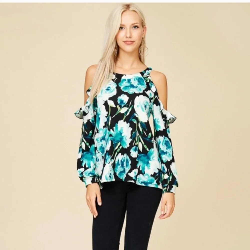 Papermoon Janice cold shoulder floral print top - Picture 2 of 4